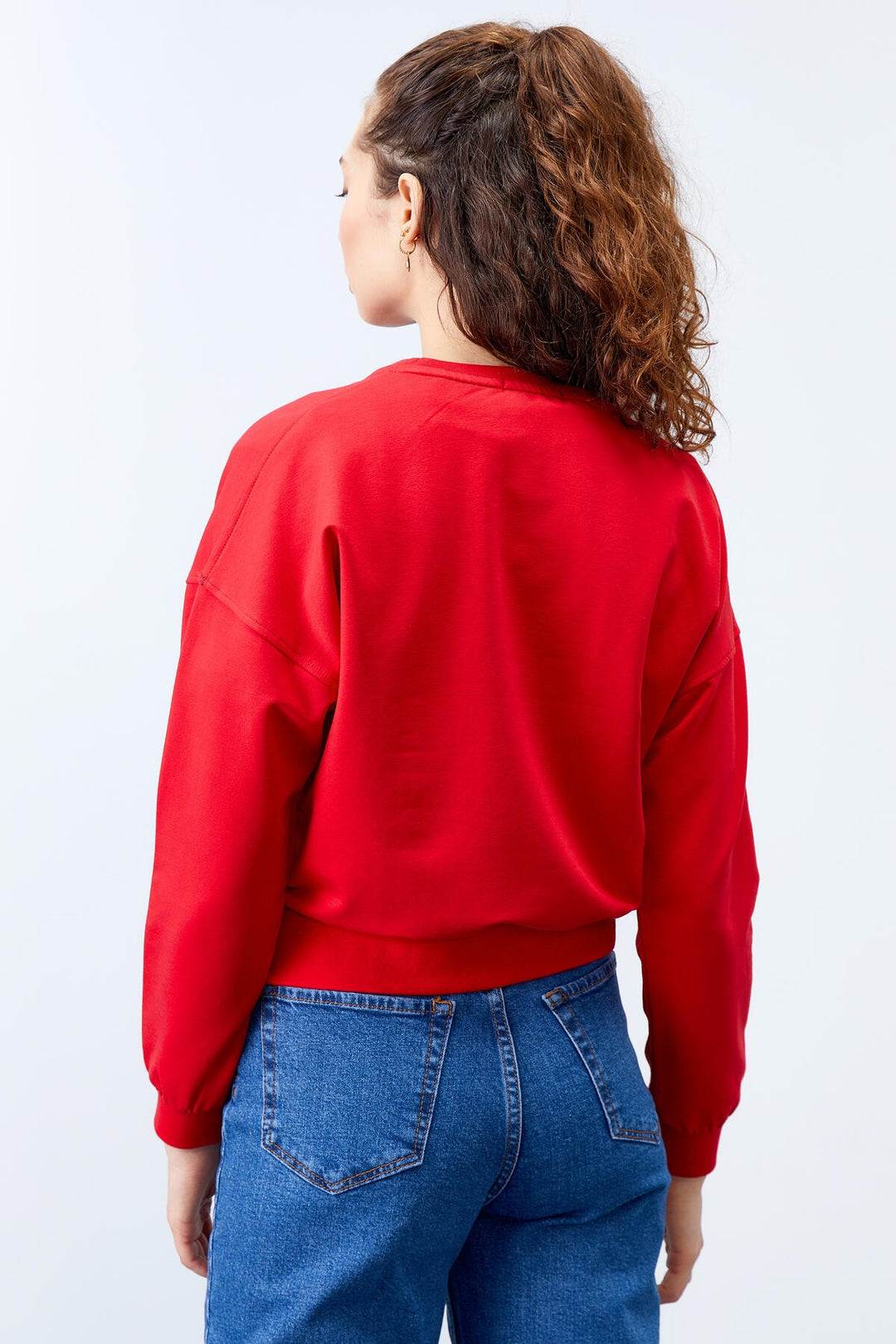 TMY Red Basic Comfort Fit O Neck Women's Sweatshirt - 97114 - San Juan