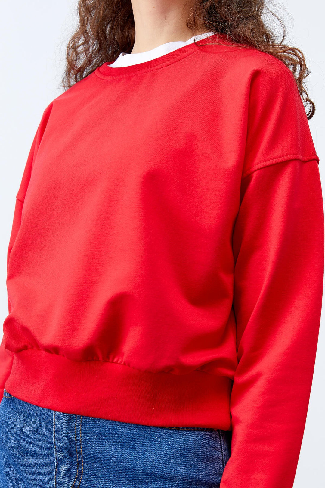 TMY Red Basic Comfort Fit O Neck Women's Sweatshirt - 97114 - San Juan
