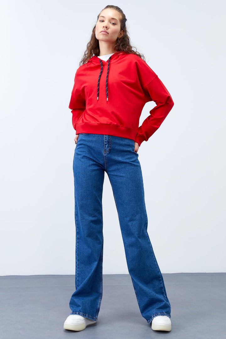 TMY Red Long Sleeve Comfort Fit Hooded Women's Sweatshirt - 97115 - Enschede