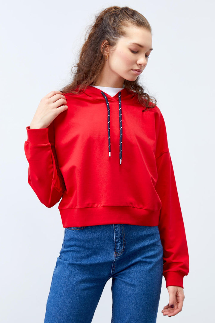 TMY Red Long Sleeve Comfort Fit Hooded Women's Sweatshirt - 97115 - Enschede