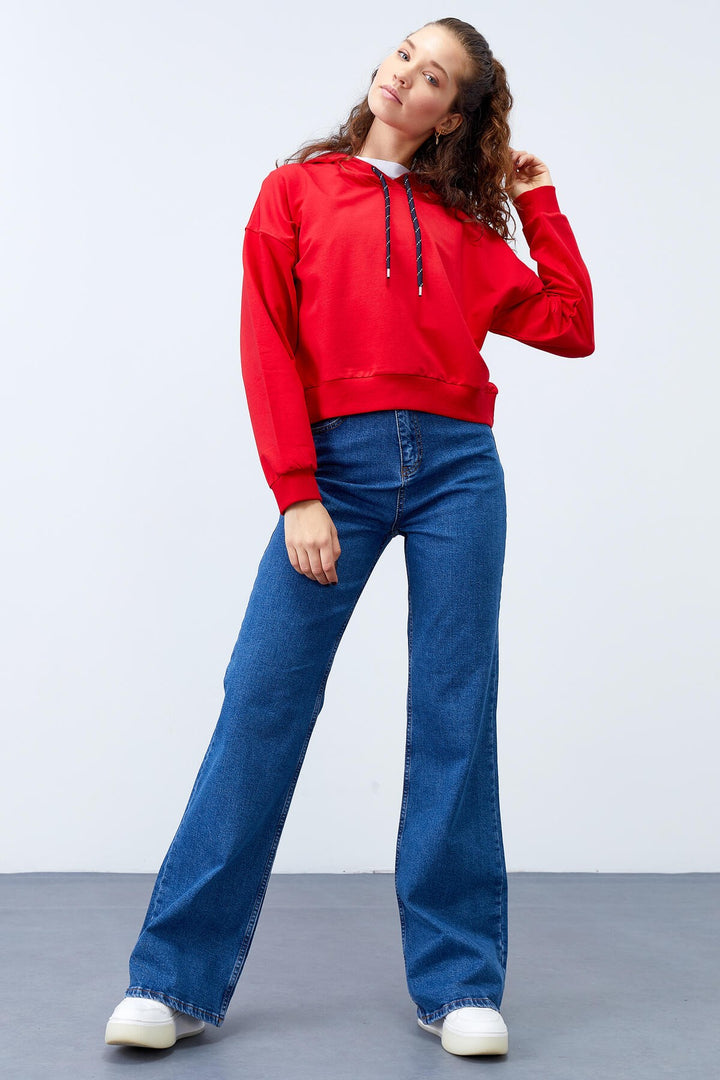 TMY Red Long Sleeve Comfort Fit Hooded Women's Sweatshirt - 97115 - Enschede