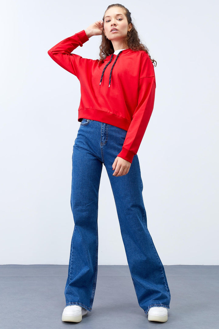 TMY Red Long Sleeve Comfort Fit Hooded Women's Sweatshirt - 97115 - Enschede
