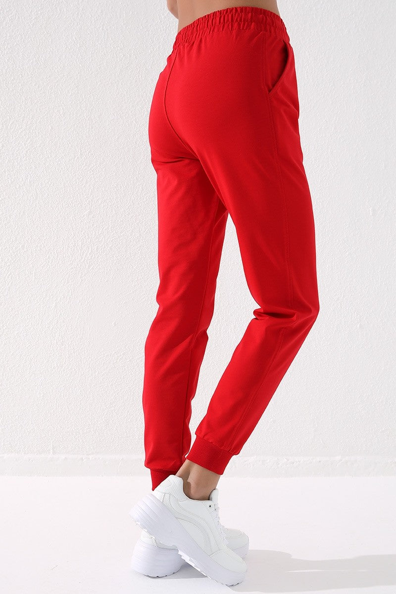 TMY Red High Waist Jogger Comfort Fit Cuffed Women's Sweatpants - 94561 - Enfield