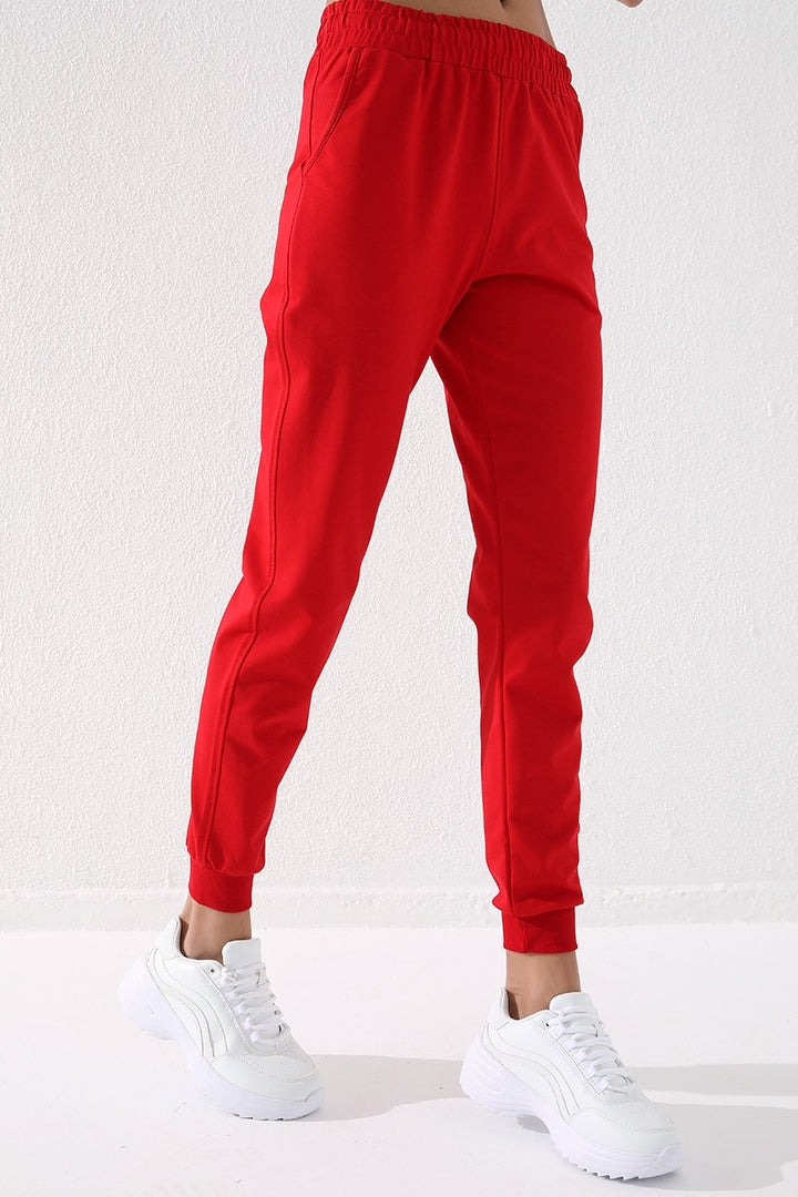 TMY Red High Waist Jogger Comfort Fit Cuffed Women's Sweatpants - 94561 - Enfield