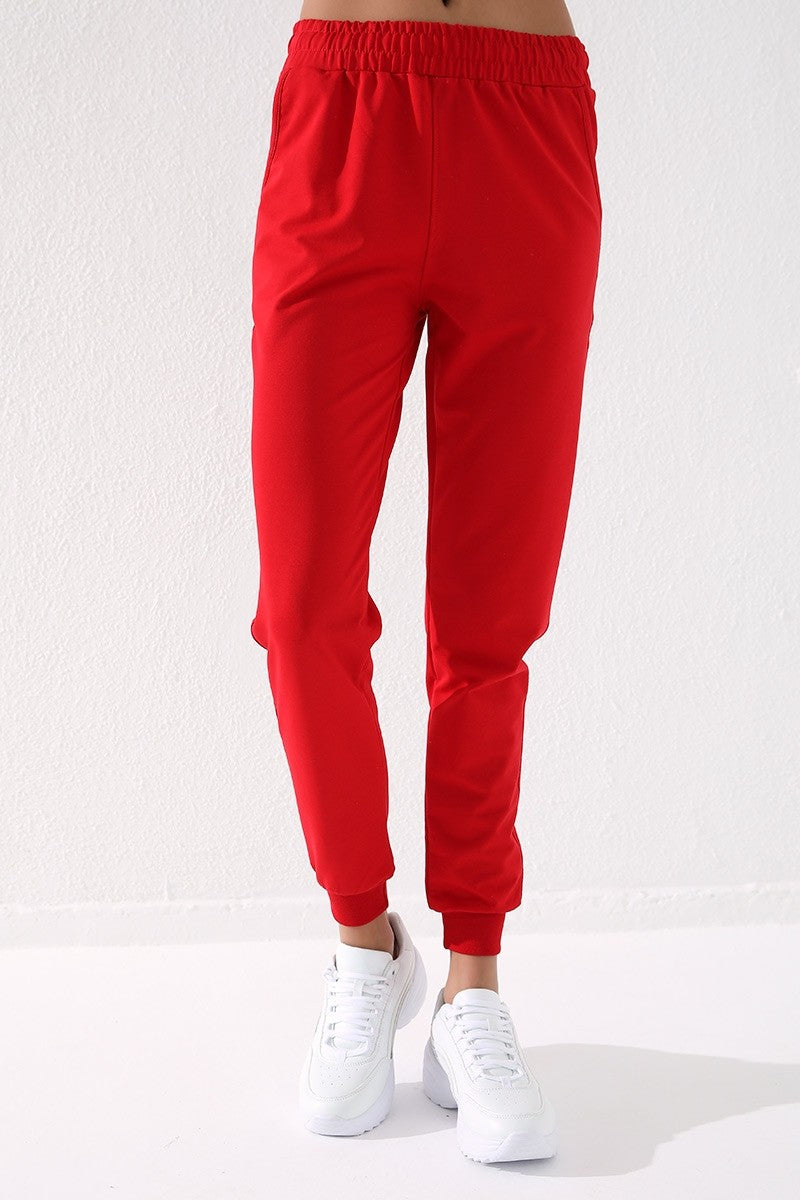 TMY Red High Waist Jogger Comfort Fit Cuffed Women's Sweatpants - 94561 - Enfield