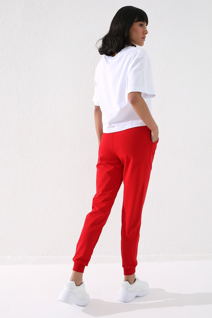 TMY Red High Waist Jogger Comfort Fit Cuffed Women's Sweatpants - 94561 - Enfield