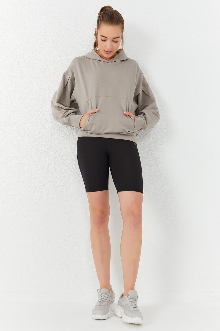 TMY Dark Beige Balloon Sleeve Hooded Women's Oversize Sweatshirt - 97156 - Gent