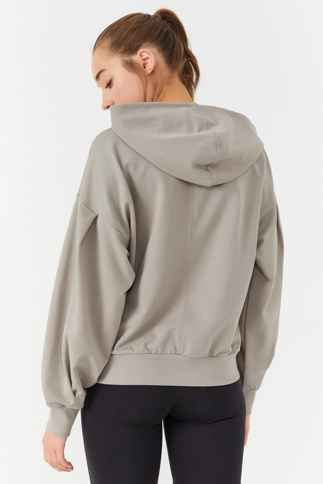 TMY Dark Beige Balloon Sleeve Hooded Women's Oversize Sweatshirt - 97156 - Gent