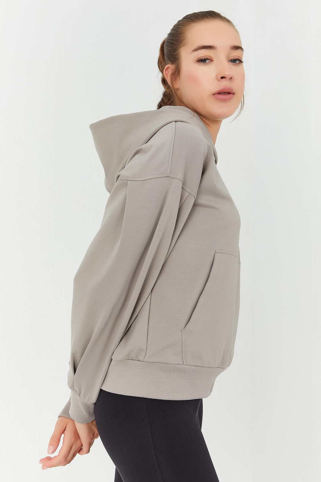 TMY Dark Beige Balloon Sleeve Hooded Women's Oversize Sweatshirt - 97156 - Gent