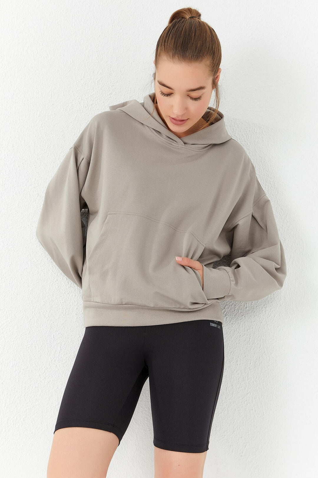 TMY Dark Beige Balloon Sleeve Hooded Women's Oversize Sweatshirt - 97156 - Gent