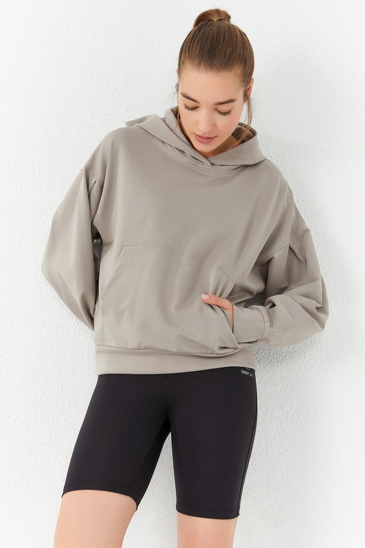 TMY Dark Beige Balloon Sleeve Hooded Women's Oversize Sweatshirt - 97156 - Gent