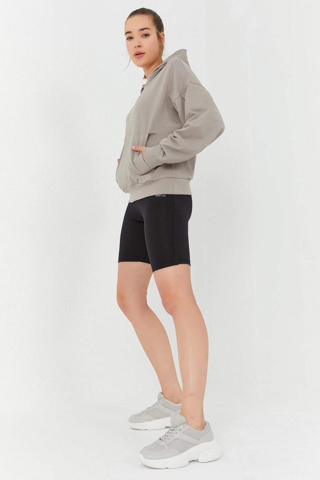 TMY Dark Beige Balloon Sleeve Hooded Women's Oversize Sweatshirt - 97156 - Gent