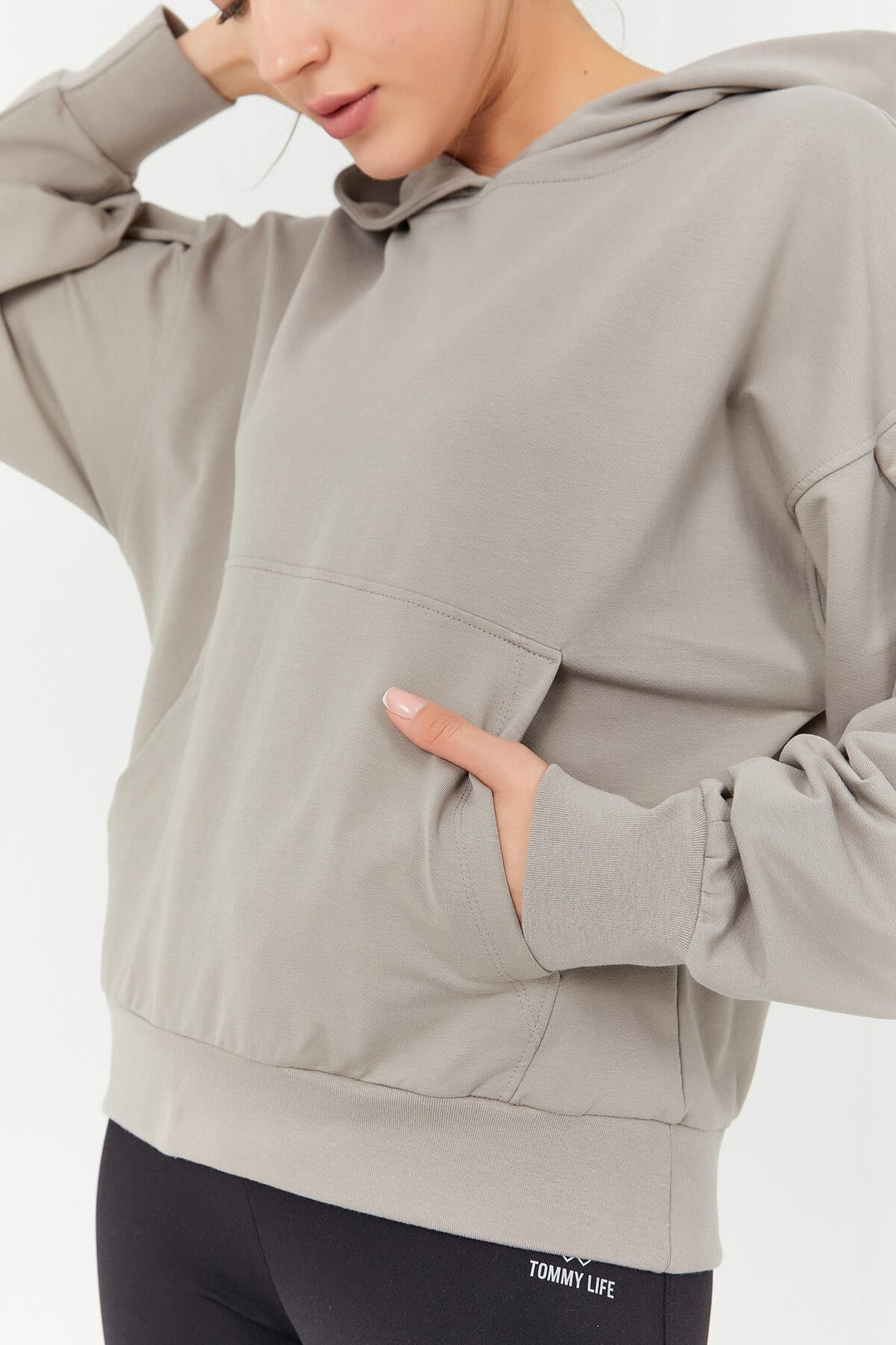 TMY Dark Beige Balloon Sleeve Hooded Women's Oversize Sweatshirt - 97156 - Gent