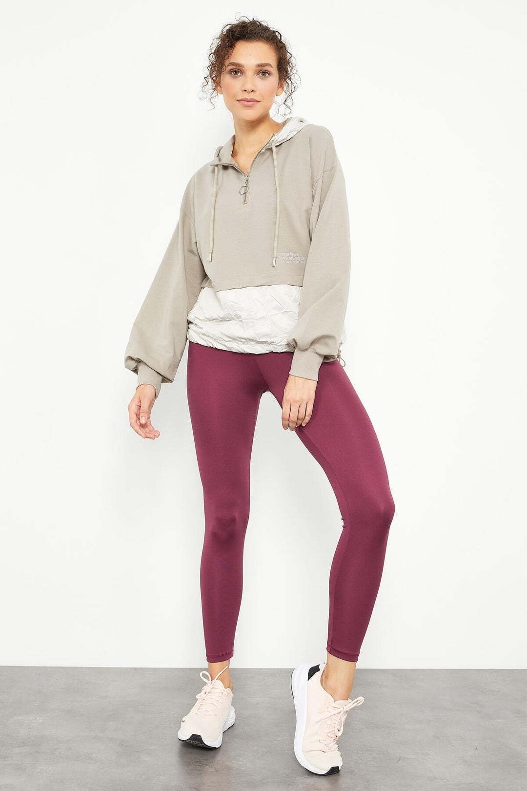 TMY Dark Beige Balloon Sleeve Parachute Fabric Detailed Women's Oversize Sweatshirt - 97167 - La Roche-sur-Yon