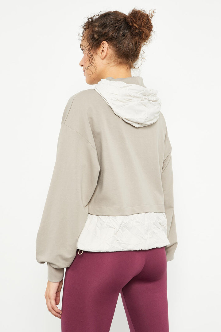 TMY Dark Beige Balloon Sleeve Parachute Fabric Detailed Women's Oversize Sweatshirt - 97167 - La Roche-sur-Yon