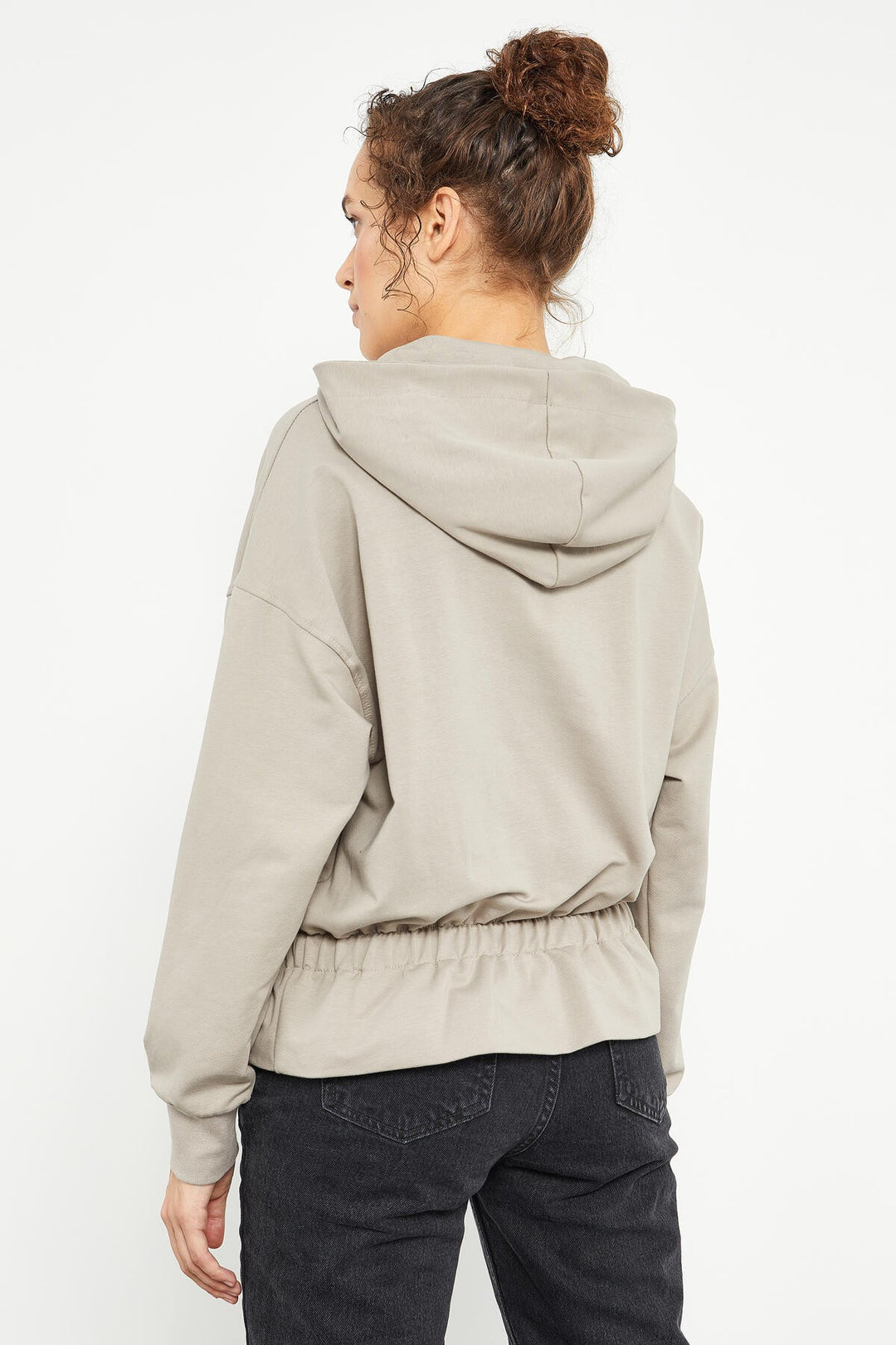 TMY Dark Beige Belted Hooded Women's Oversize Sweatshirt - 97159 - Lehi