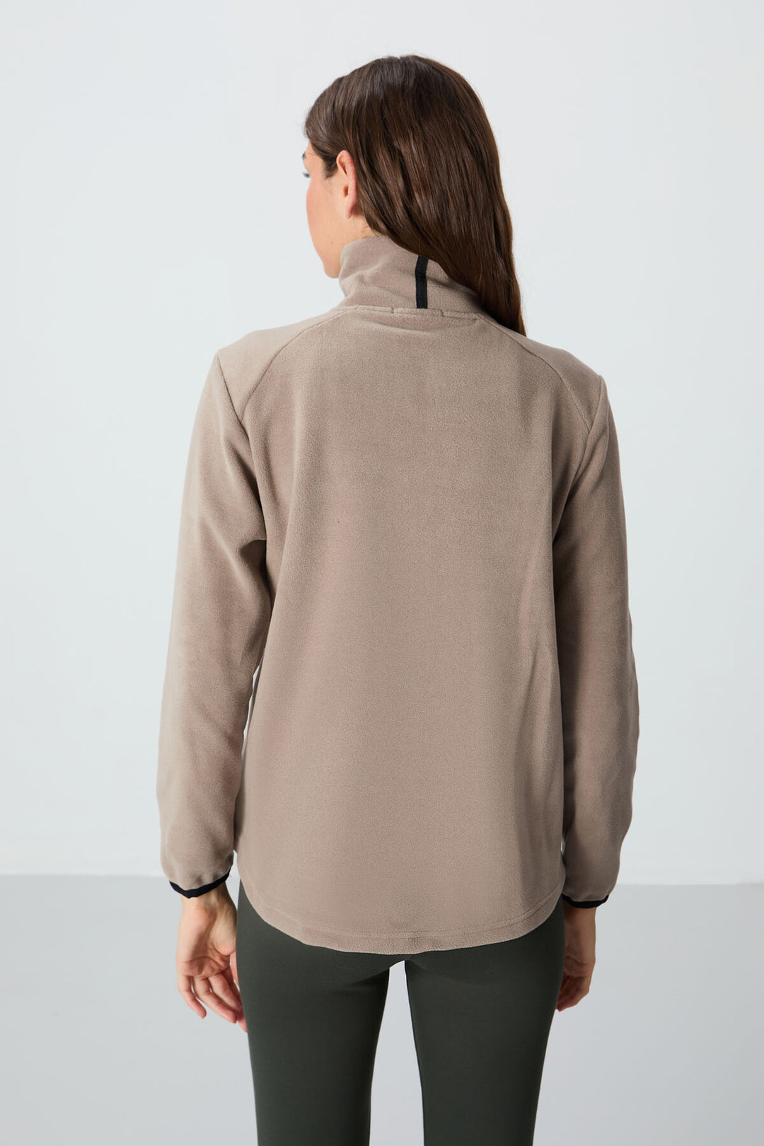 TMY Dark Beige High Neck Zippered Comfort Fit Women's Polar Sweatshirt - 97173 - Murrieta