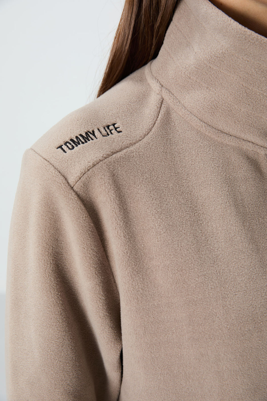 TMY Dark Beige High Neck Zippered Comfort Fit Women's Polar Sweatshirt - 97173 - Murrieta