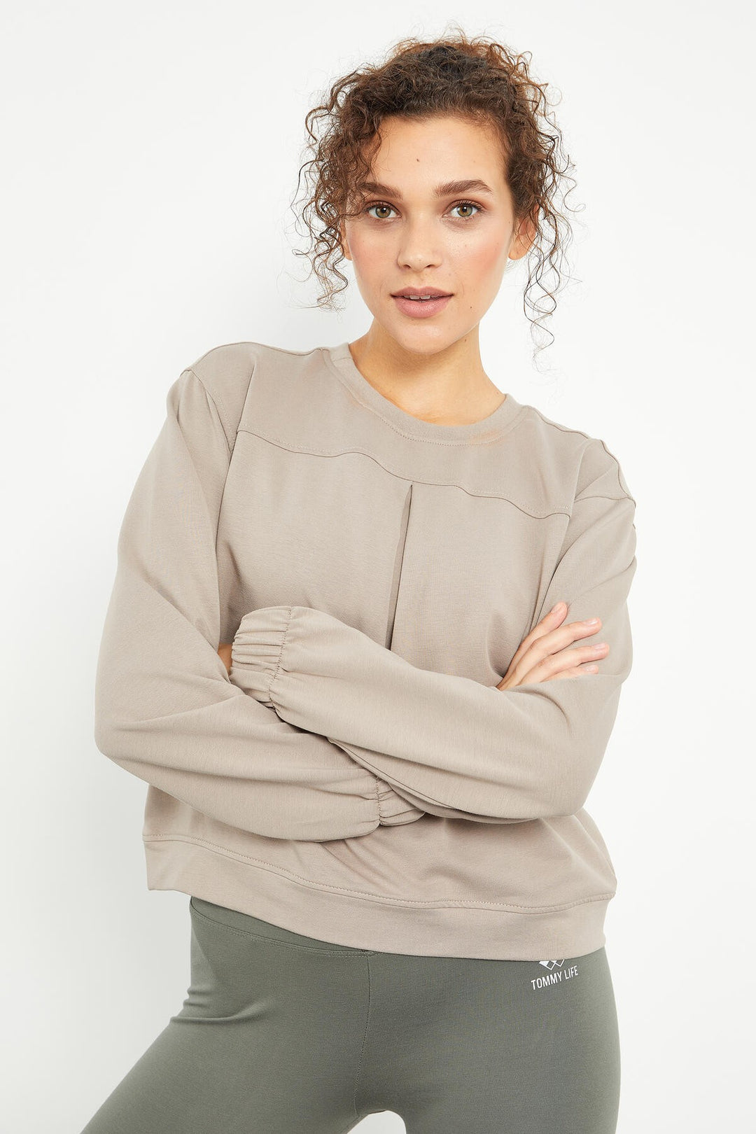 TMY Dark Beige Brushed O Neck Women's Oversize Sweatshirt - 97165 - Hounslow