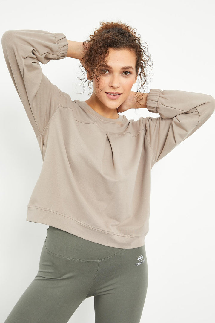 TMY Dark Beige Brushed O Neck Women's Oversize Sweatshirt - 97165 - Hounslow