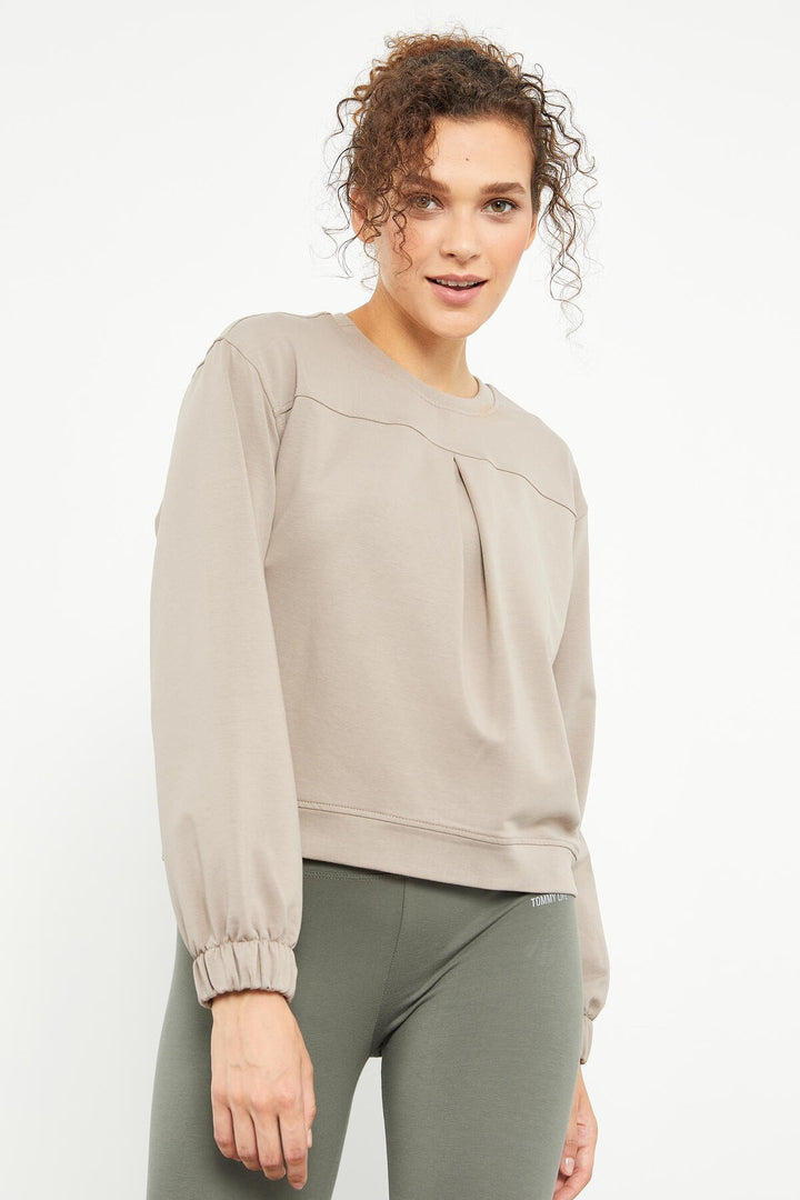TMY Dark Beige Brushed O Neck Women's Oversize Sweatshirt - 97165 - Hounslow