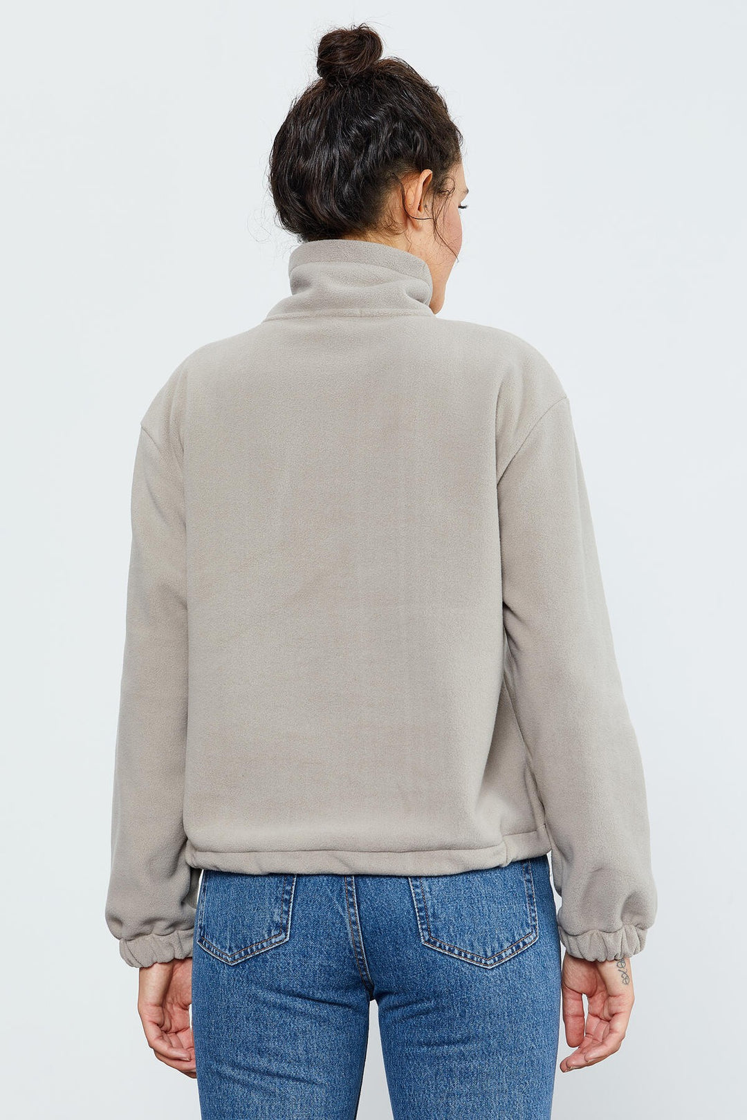 TMY Dark Beige Half Zip Skirt Hem Ruched Women's Polar Oversize Sweatshirt - 97171 - Uster