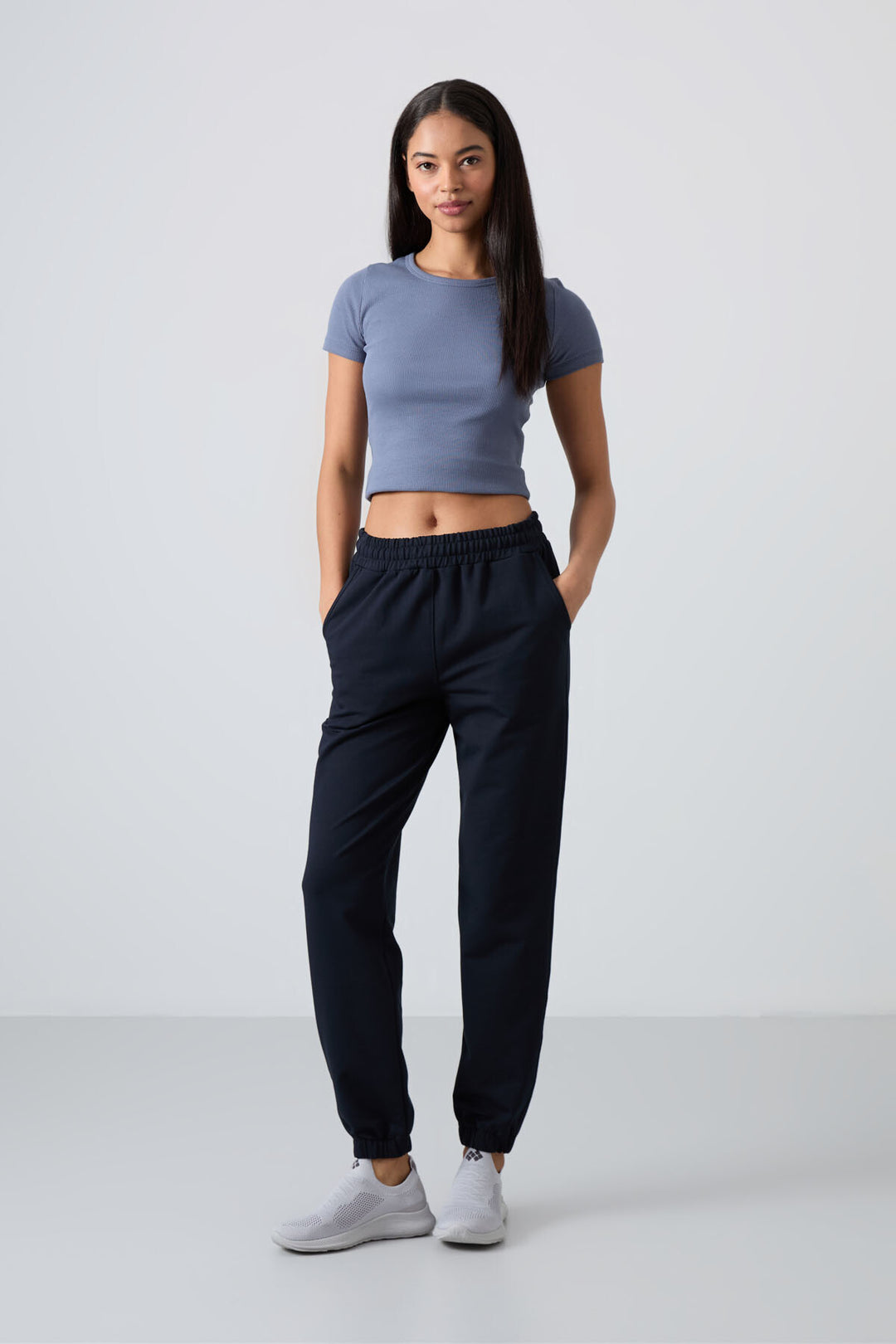 TMY Navy Blue Pocket High Waist Comfort Fit Elastic Cuff Women's Sweatpants - 94583 - Cambridge