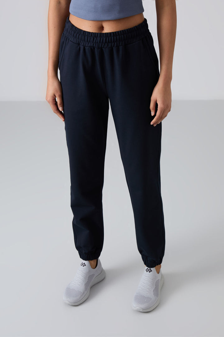 TMY Navy Blue Pocket High Waist Comfort Fit Elastic Cuff Women's Sweatpants - 94583 - Cambridge