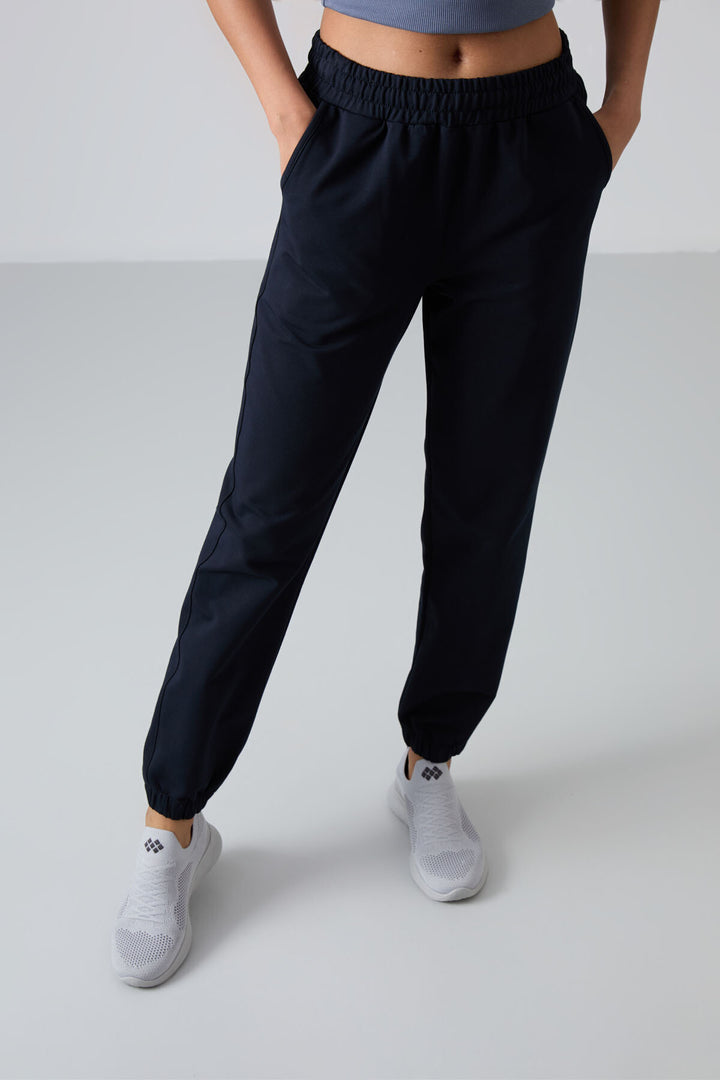TMY Navy Blue Pocket High Waist Comfort Fit Elastic Cuff Women's Sweatpants - 94583 - Cambridge