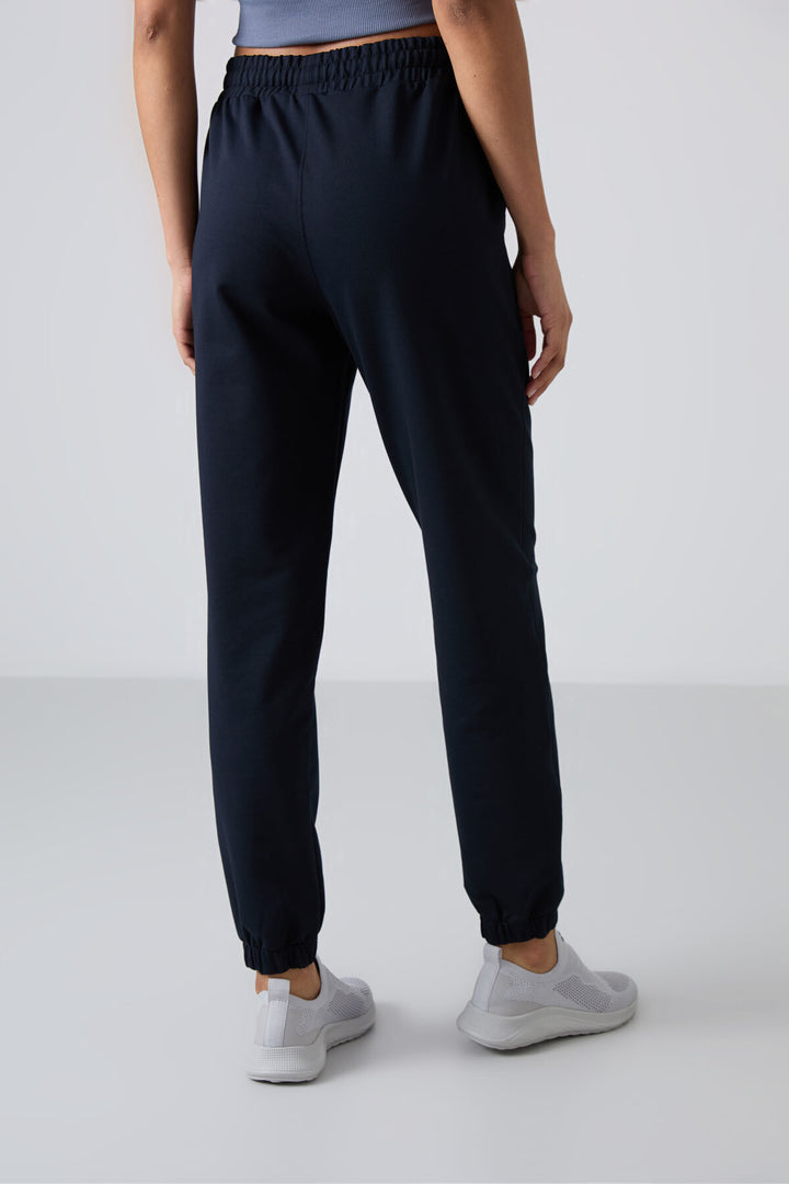 TMY Navy Blue Pocket High Waist Comfort Fit Elastic Cuff Women's Sweatpants - 94583 - Cambridge