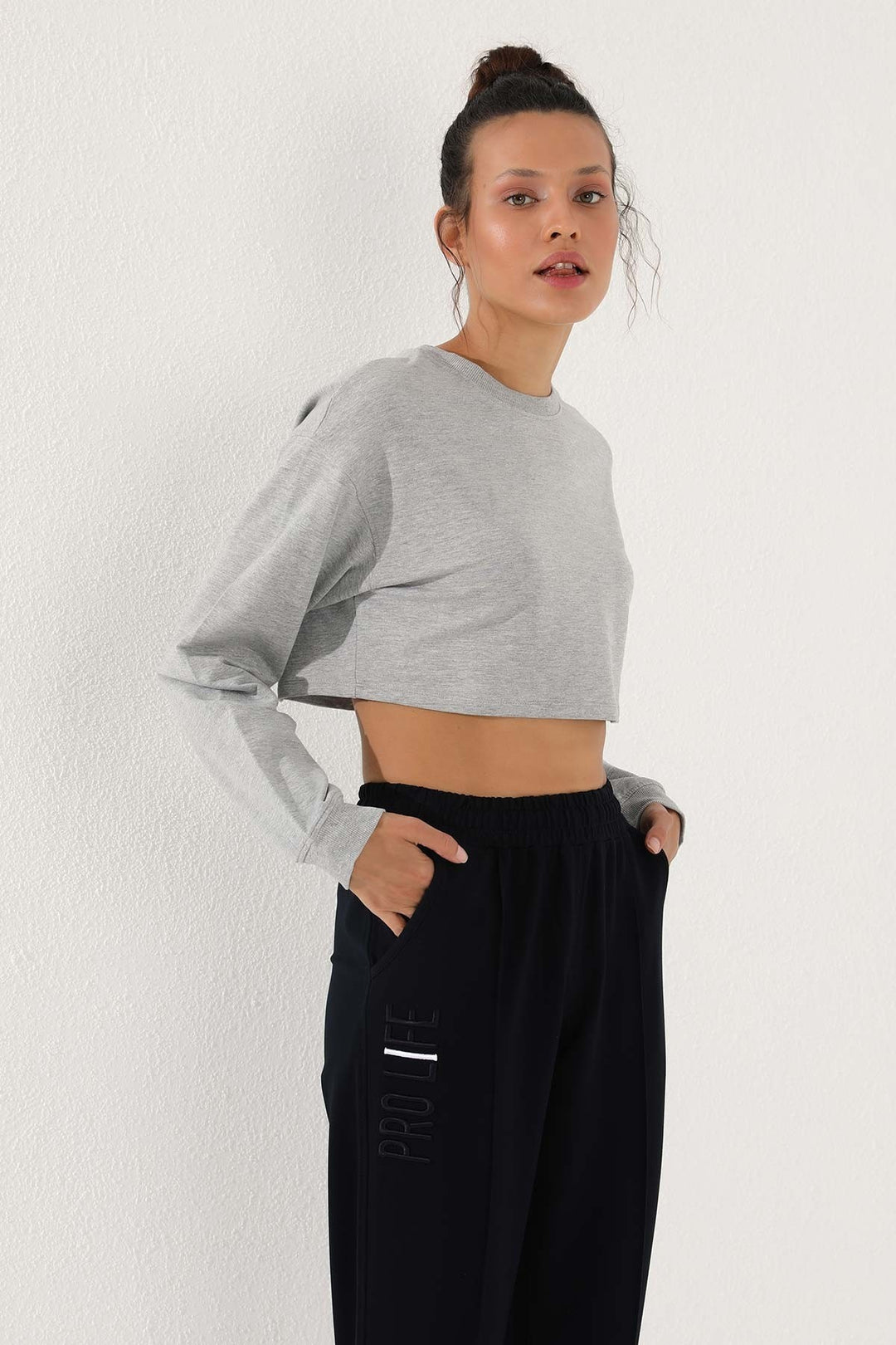 TMY Navy Blue Writing Embroidered Comfort Fit Elastic Cuff Women's Sweatpants - 94571 - Botoşani