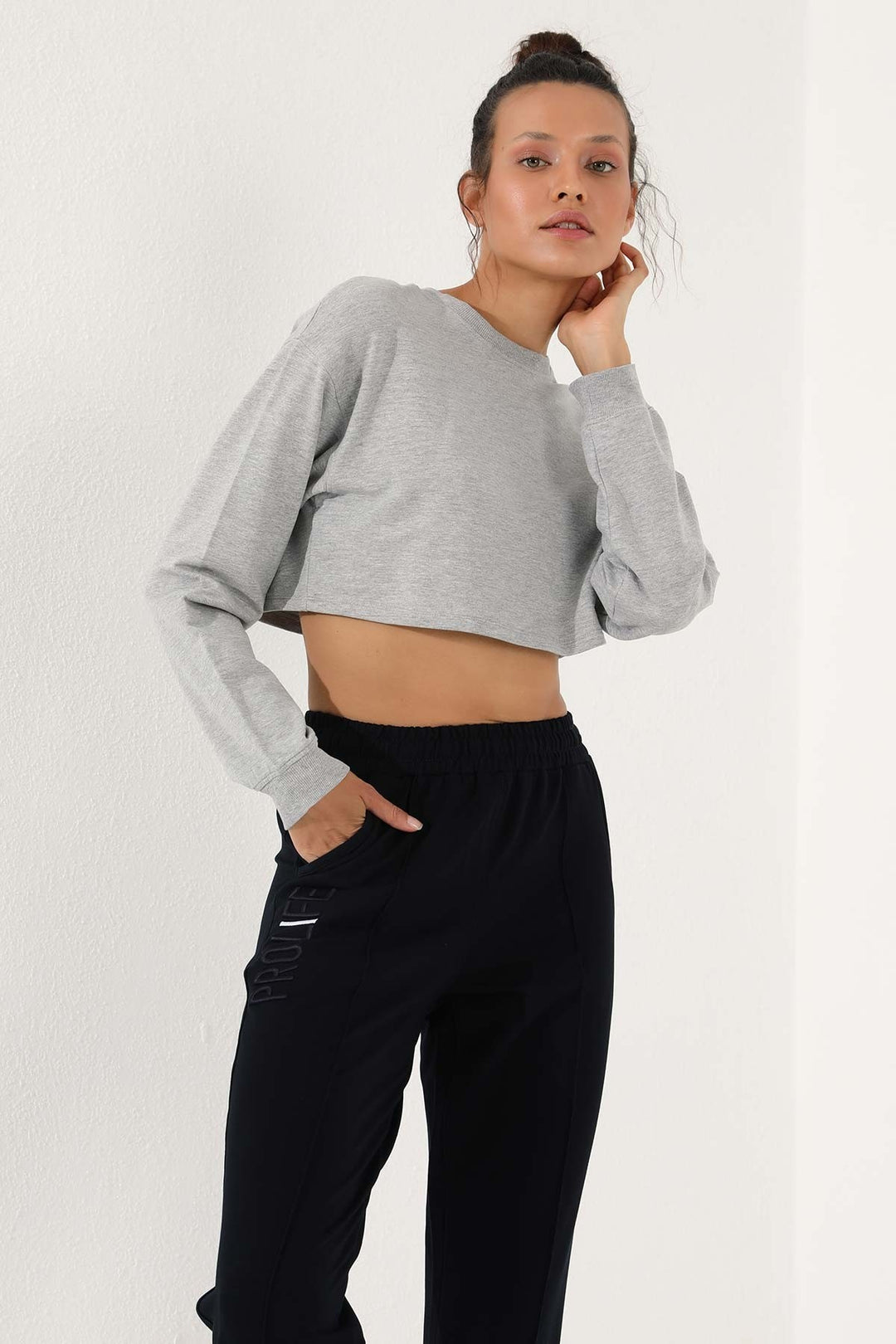 TMY Navy Blue Writing Embroidered Comfort Fit Elastic Cuff Women's Sweatpants - 94571 - Botoşani