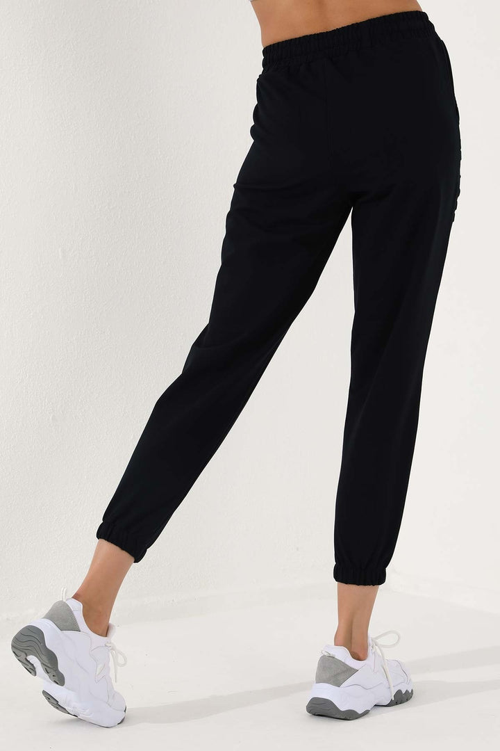 TMY Navy Blue Writing Embroidered Comfort Fit Elastic Cuff Women's Sweatpants - 94571 - Botoşani