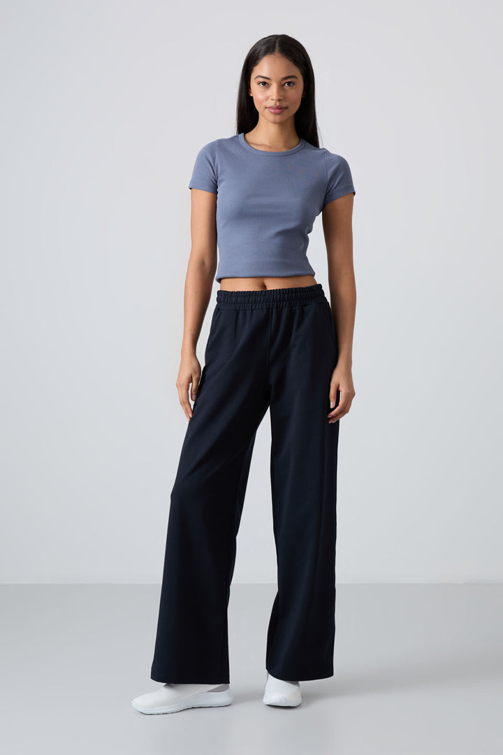 TMY Navy High Waist Pocketed Comfort Fit Wide Leg Women's Sweatpants - 94567 - Delmenhorst