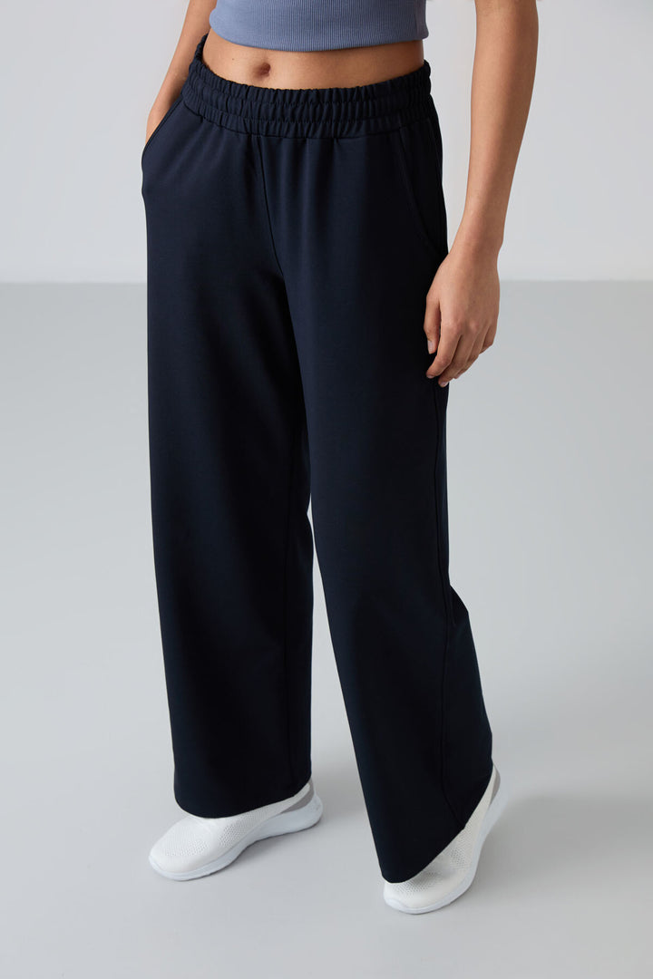 TMY Navy High Waist Pocketed Comfort Fit Wide Leg Women's Sweatpants - 94567 - Delmenhorst