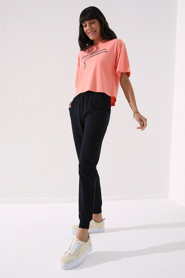 TMY Navy High Waist Jogger Comfort Fit Cuffed Women's Sweatpants - 94561 - Straubing