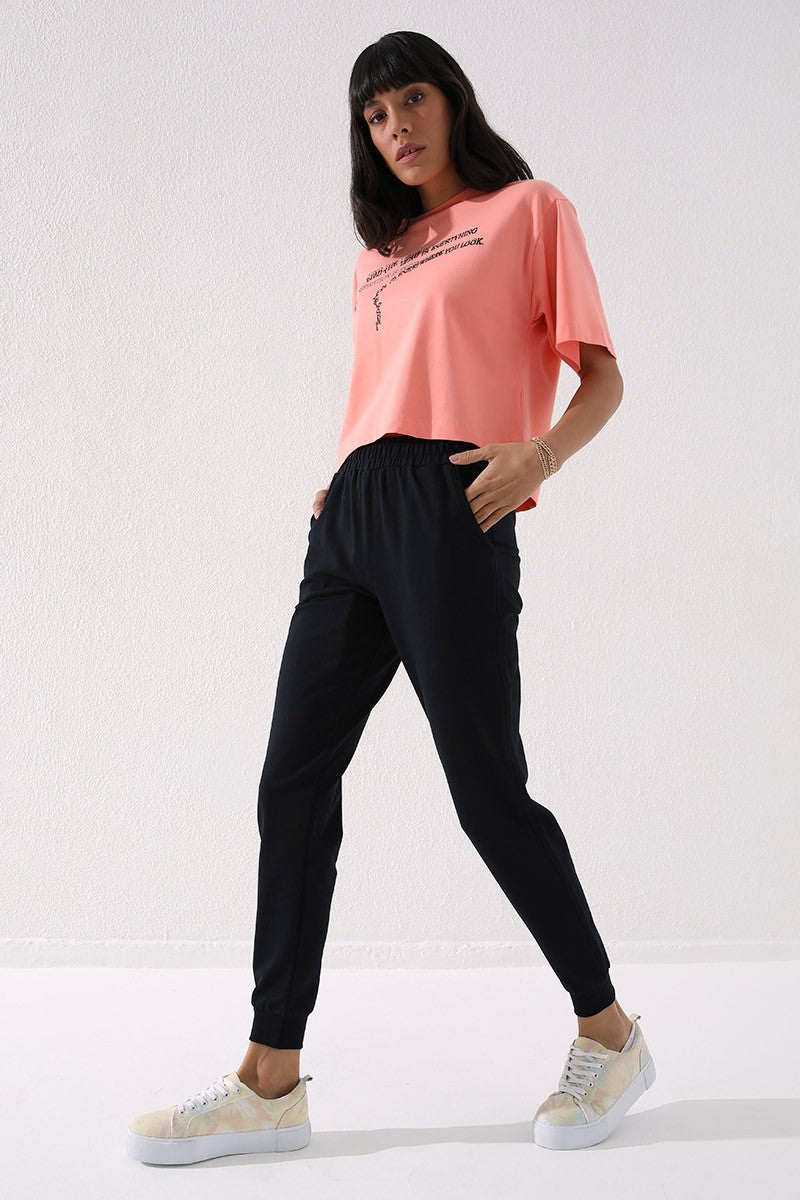 TMY Navy High Waist Jogger Comfort Fit Cuffed Women's Sweatpants - 94561 - Straubing