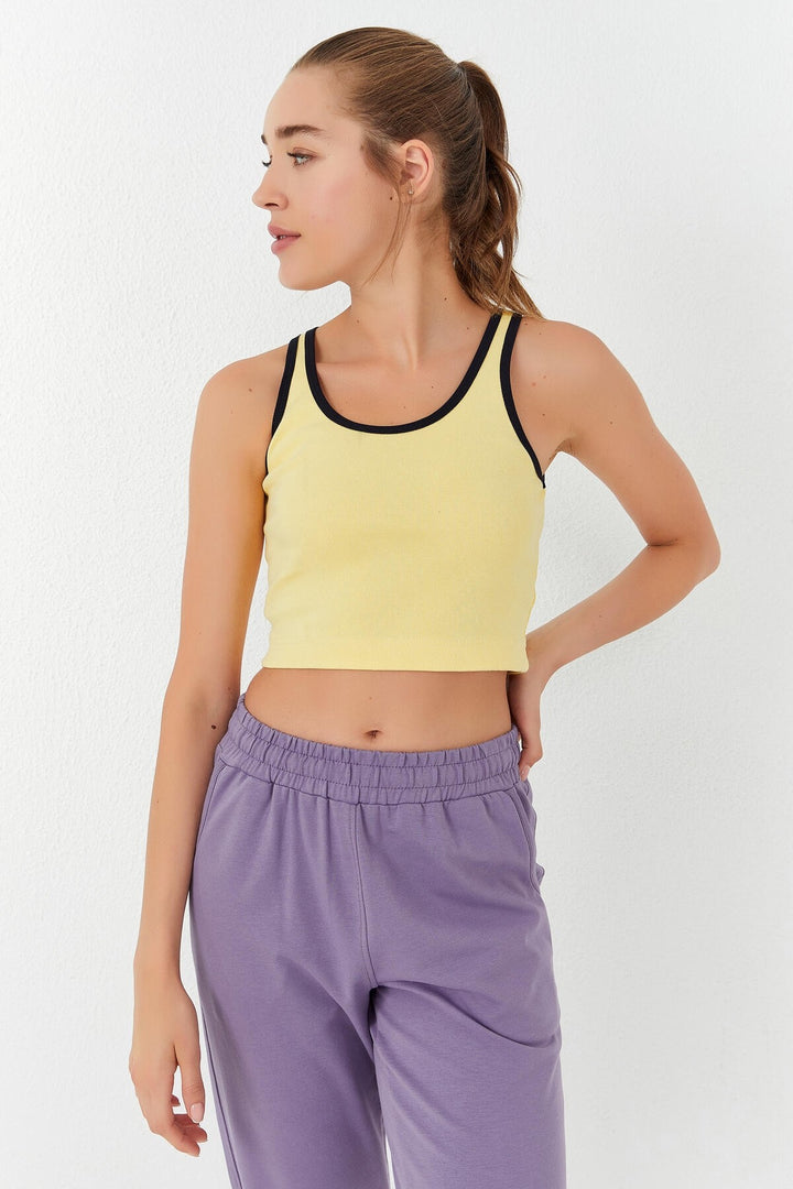 TMY Lemon Basic Zero Sleeve Tight Fit U Neck Women's Crop Top Tank Top - 97162 - Houghton le Spring