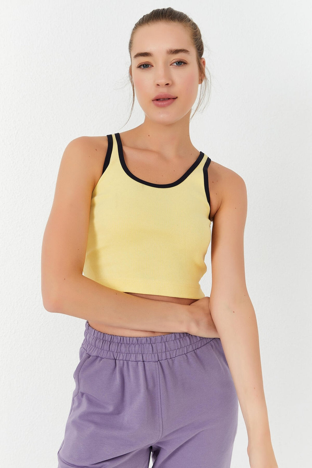 TMY Lemon Basic Zero Sleeve Tight Fit U Neck Women's Crop Top Tank Top - 97162 - Houghton le Spring