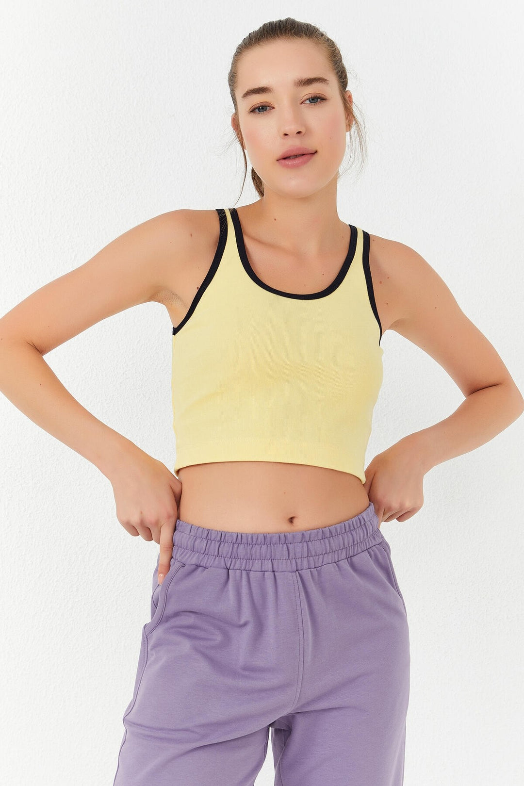 TMY Lemon Basic Zero Sleeve Tight Fit U Neck Women's Crop Top Tank Top - 97162 - Houghton le Spring
