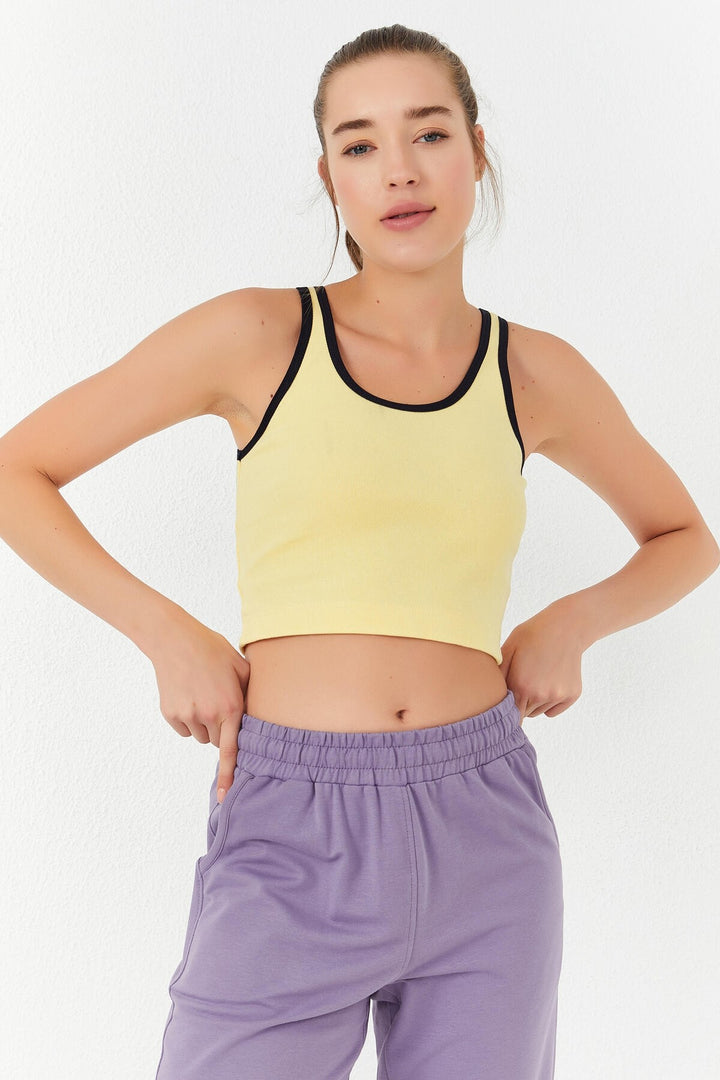 TMY Lemon Basic Zero Sleeve Tight Fit U Neck Women's Crop Top Tank Top - 97162 - Houghton le Spring