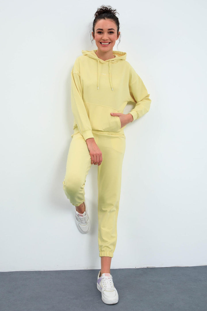 TMY Lemon Hooded Kangaroo Pocket Oversized Elastic Cuff Women's Tracksuit - 95288 - Faenza