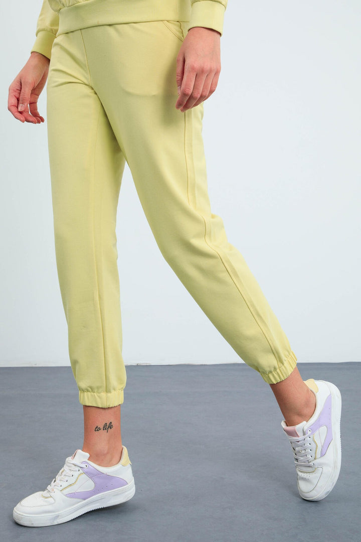 TMY Lemon Hooded Kangaroo Pocket Oversized Elastic Cuff Women's Tracksuit - 95288 - Faenza