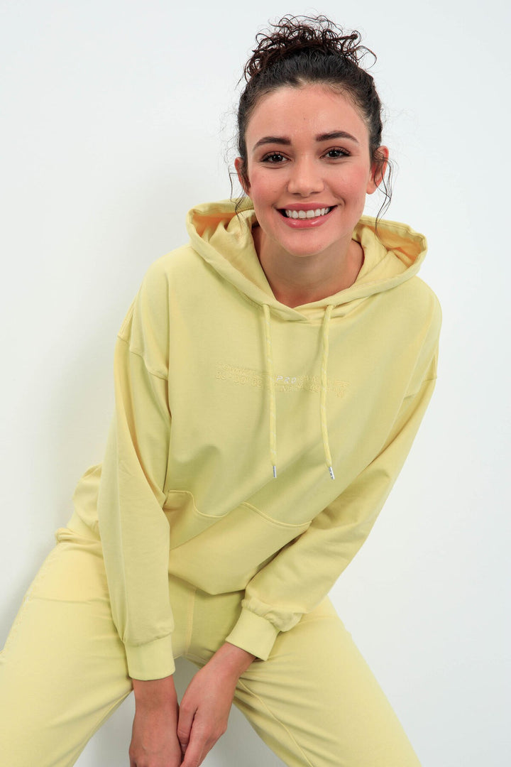 TMY Lemon Hooded Kangaroo Pocket Oversized Elastic Cuff Women's Tracksuit - 95288 - Faenza