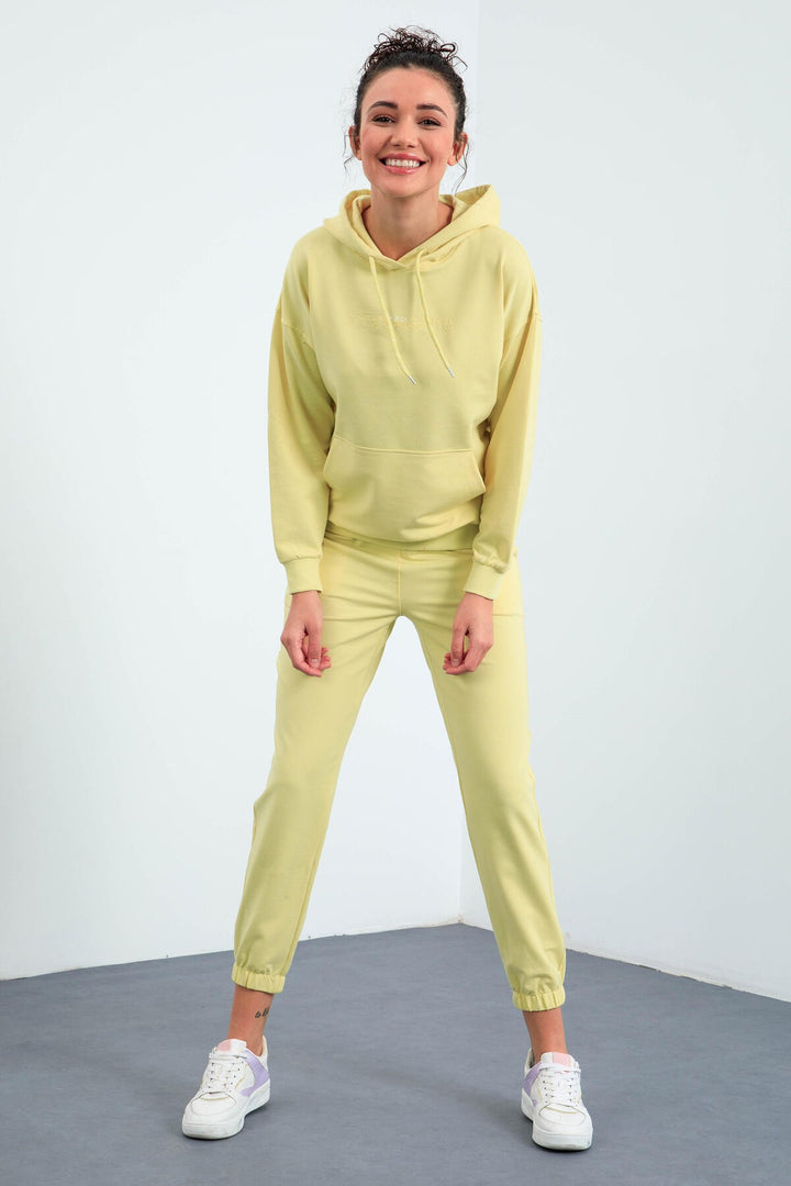 TMY Lemon Hooded Kangaroo Pocket Oversized Elastic Cuff Women's Tracksuit - 95288 - Faenza