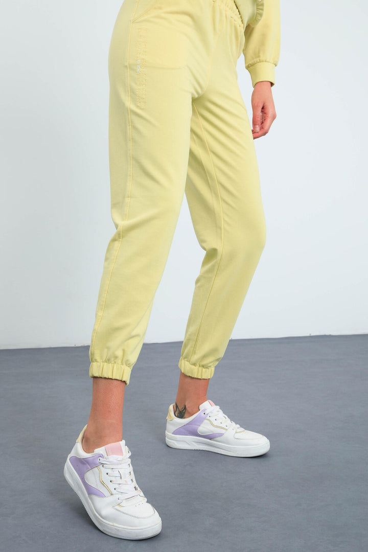 TMY Lemon Hooded Kangaroo Pocket Oversized Elastic Cuff Women's Tracksuit - 95288 - Faenza