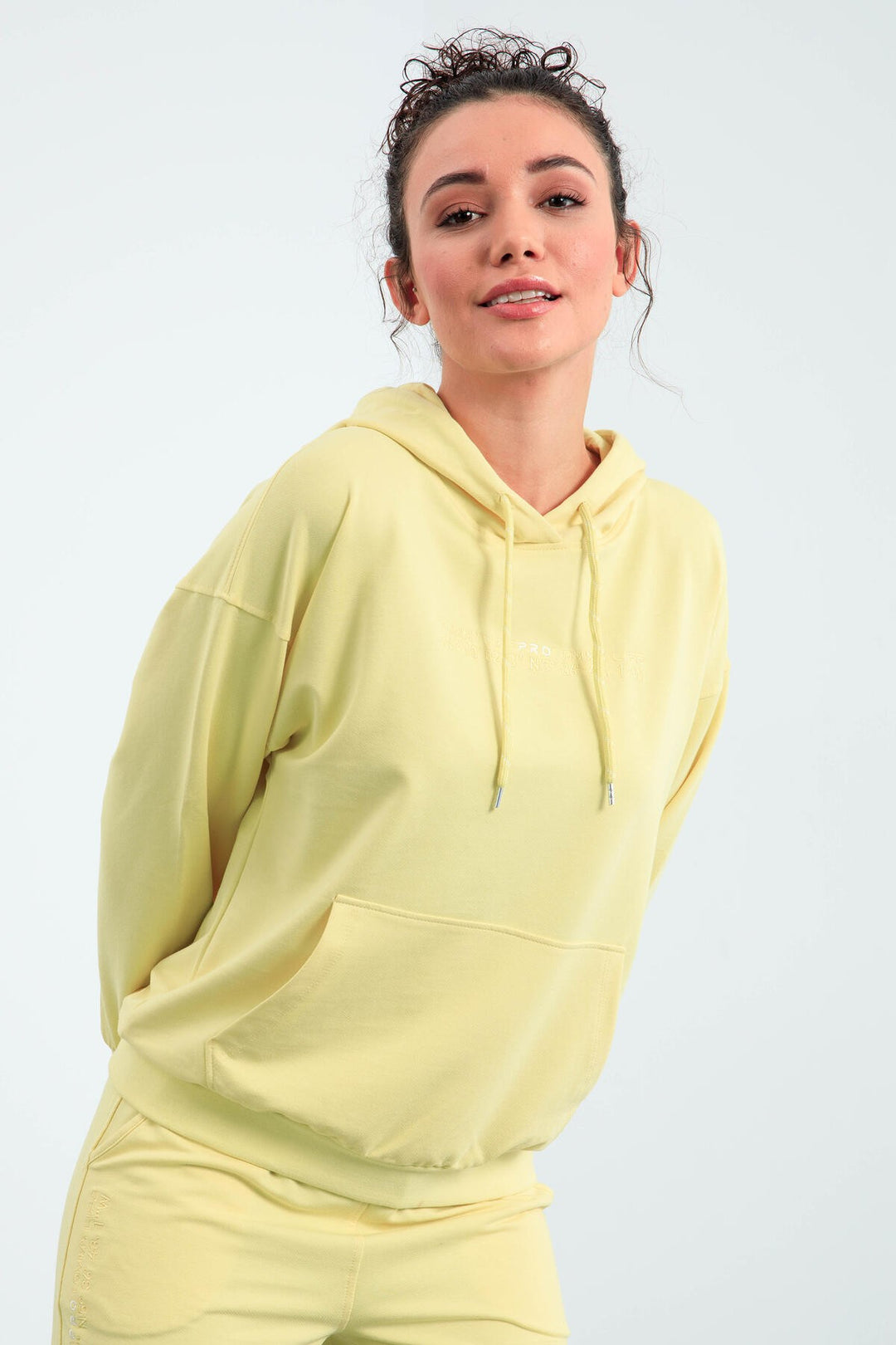 TMY Lemon Hooded Kangaroo Pocket Oversized Elastic Cuff Women's Tracksuit - 95288 - Faenza