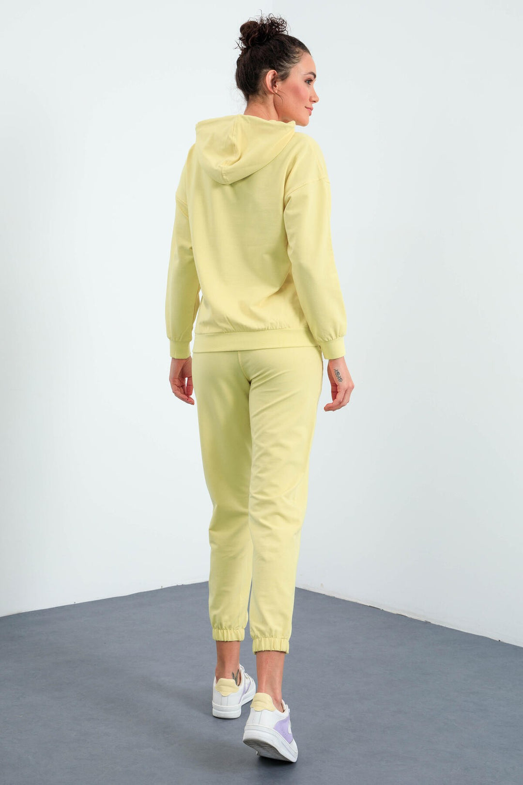 TMY Lemon Hooded Kangaroo Pocket Oversized Elastic Cuff Women's Tracksuit - 95288 - Faenza