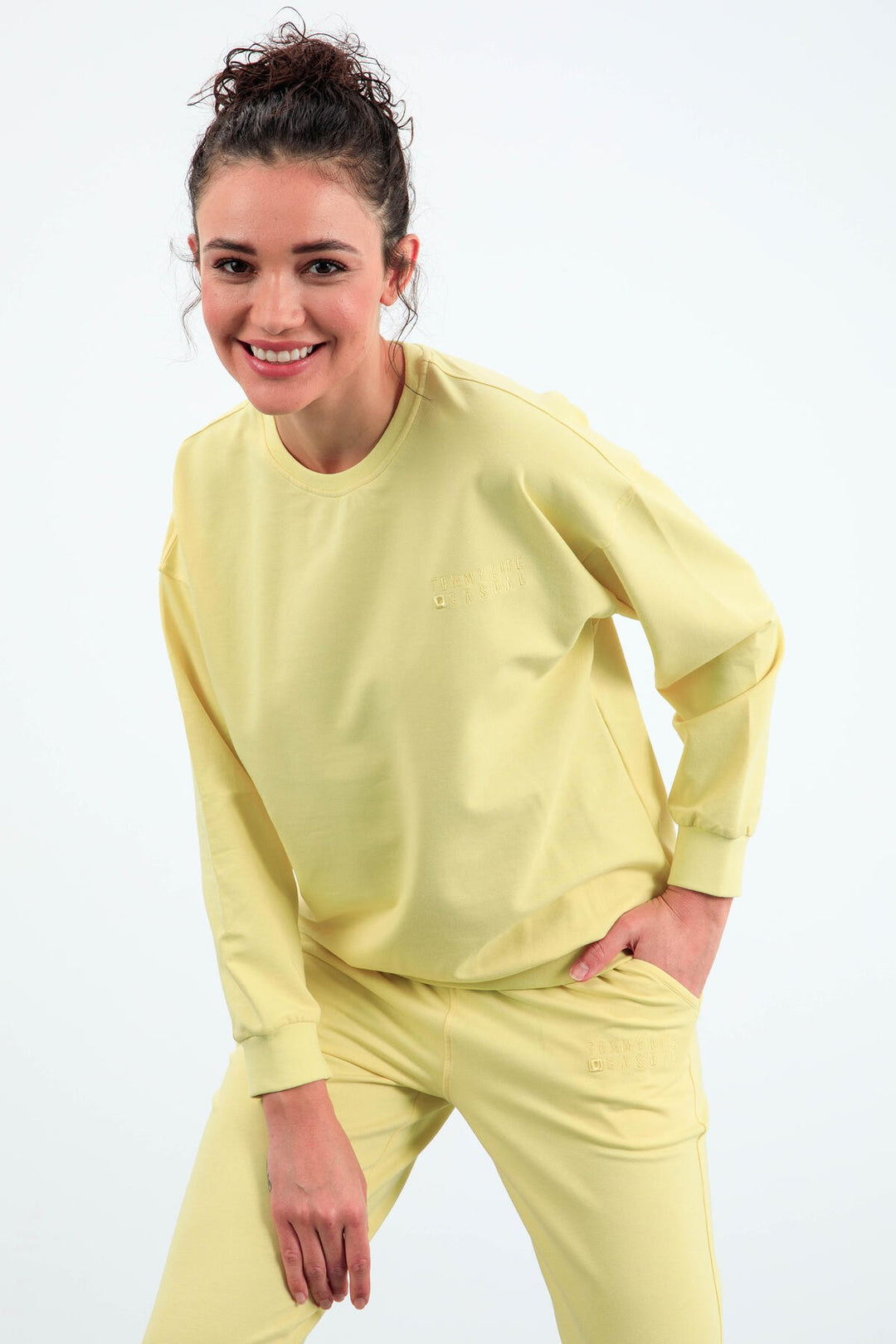TMY Lemon O Neck Oversized Elastic Cuff Women's Tracksuit Set - 95287 - Wheaton