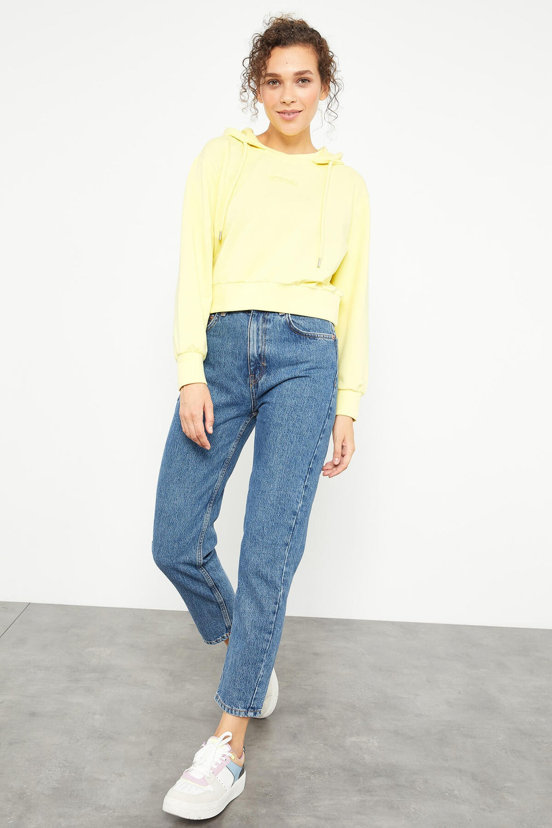 TMY Lemon Yellow Embroidered Hooded Women's Oversized Sweatshirt - 97169 - Lleida